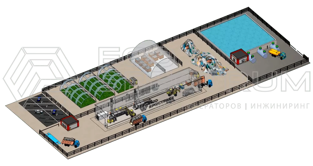 Инсинератор HURIKAN от производственно-инжиниринговой компании Эко-Спектрум стоящий в комплексе полного цикла сортировки, переработки и термической утилизации отходов